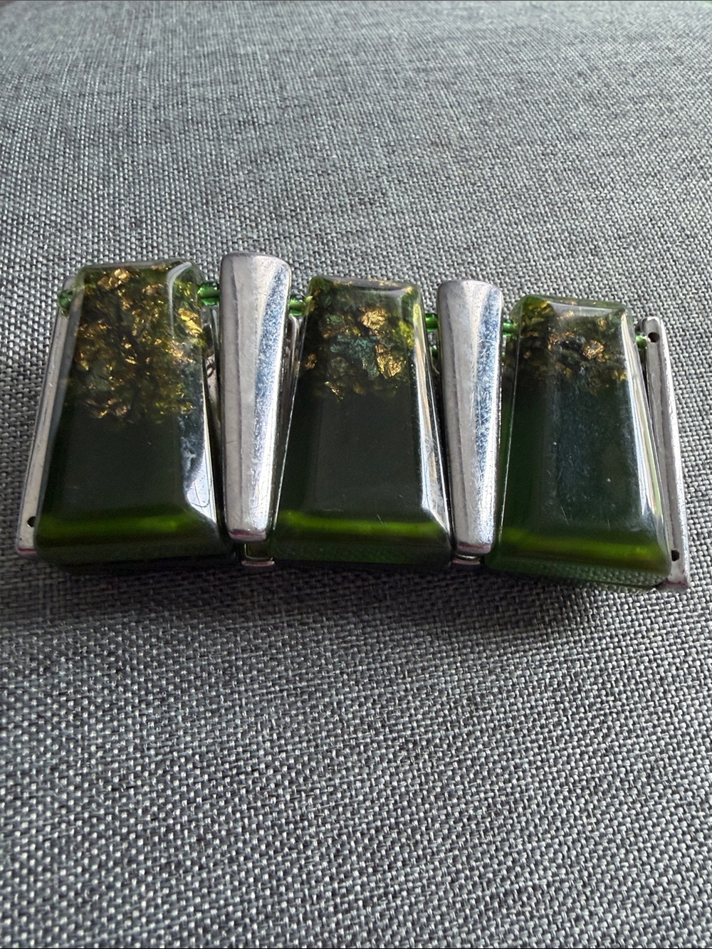 Green Rectangular Stretch Glass Statement Bracelet